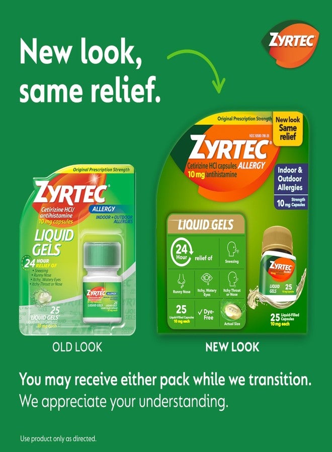 Zyrtec 24 HR Indoor/Outdoor Allergy Relief Liquid Gels Capsules, Cetirizine HCI Antihistamine, 25 ct - Image 2